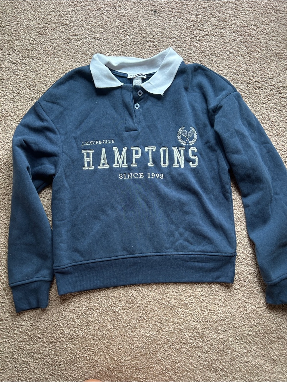 Hamptons Navy Polo-Style Sweatshirt with White Collar